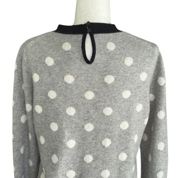 J. Crew Heather Gray Cashmere Navy Bow Detail Polka Dot Crewneck Sweater - M - Picture 9 of 14